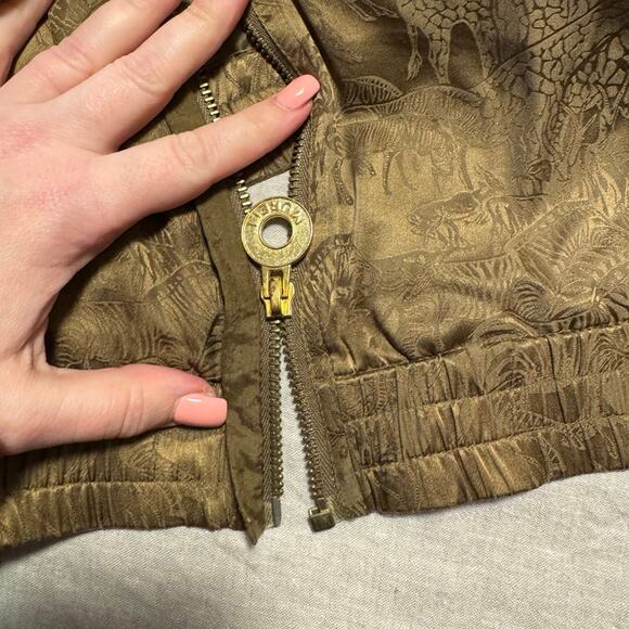 Rare Vintage 90's Women's Mureli 100% Silk Olive Safari Bomber Jacket - Picture 10 of 12